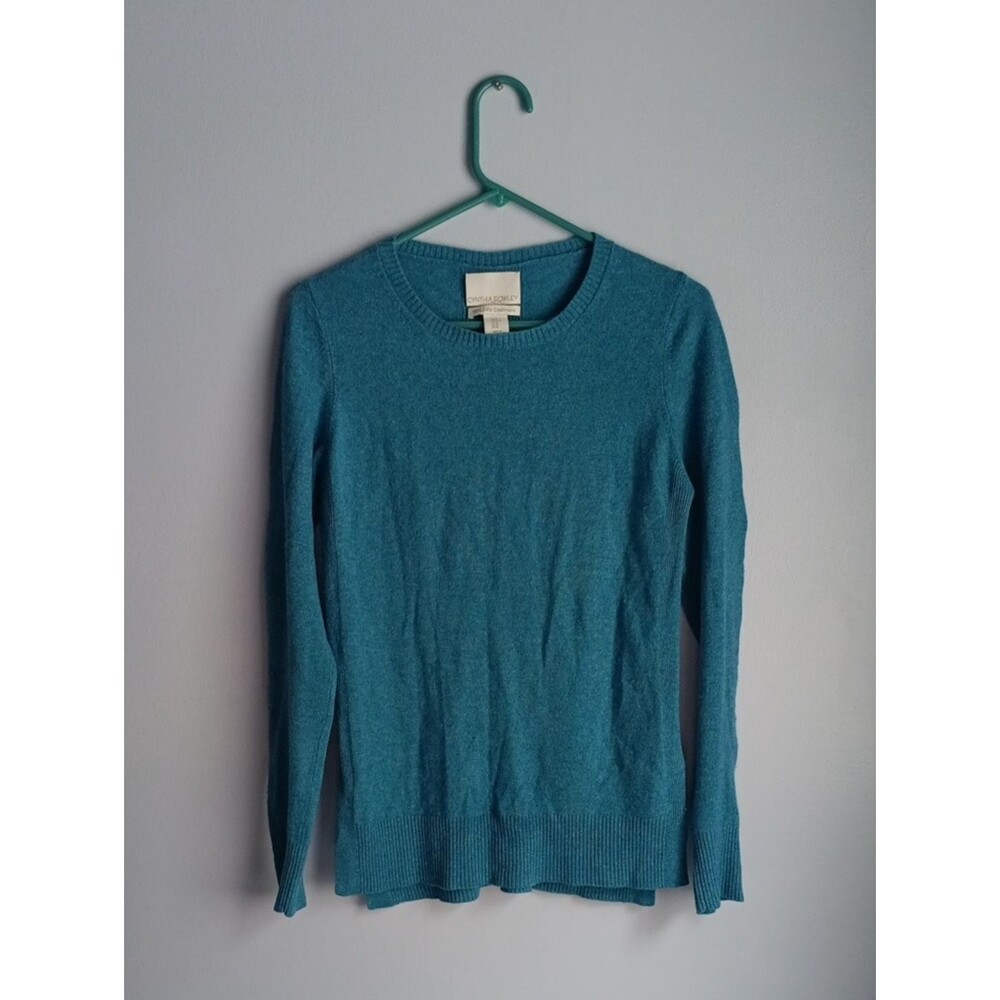 Cynthia Rowley Teal Scoop Crewneck Cashmere Sweater